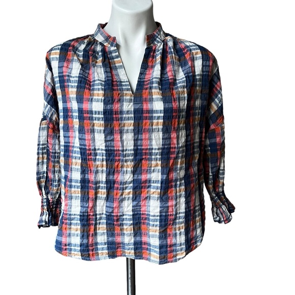 Finley Rex Top in Newbury Port Plaid Popover 3/4 Sleeve Crepe Multicolor… - Picture 7 of 13